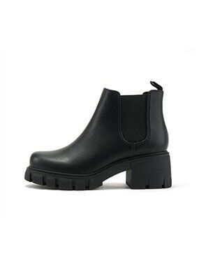 Soda Pioneer Lug Sole Mid Heel Chelsea Ankle Bootie Double Elastic Gore
